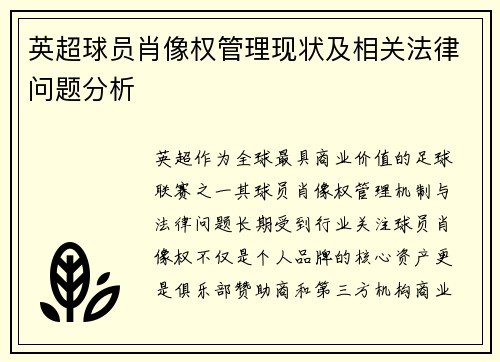 英超球员肖像权管理现状及相关法律问题分析