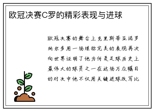 欧冠决赛C罗的精彩表现与进球